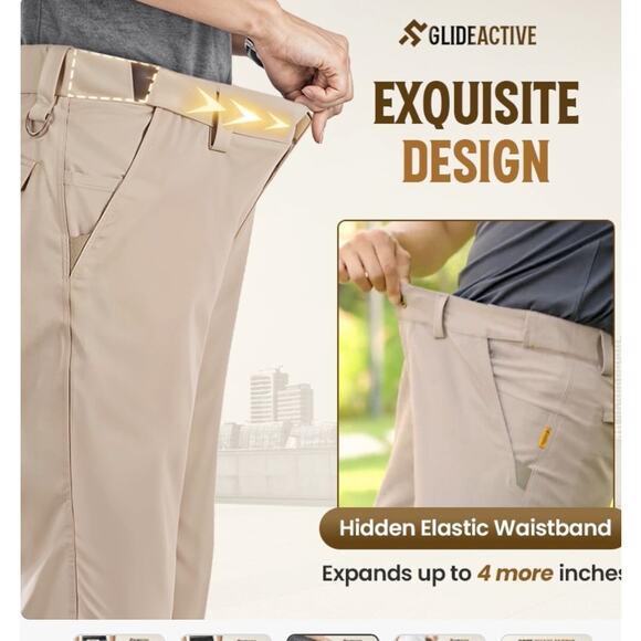GlideActive Other - GlideActive Pants Mens Size 2X 38" Waist Khaki Athleisure NEW EXPANDABLE WAIST